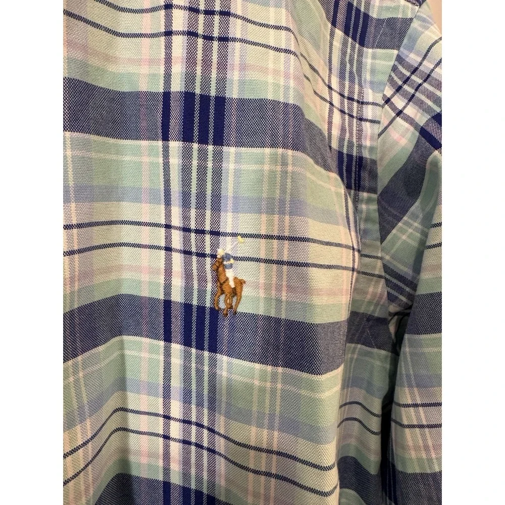 Ralph Lauren Men's Medium‎ Teal Blue Plaid Tartan Button Up
